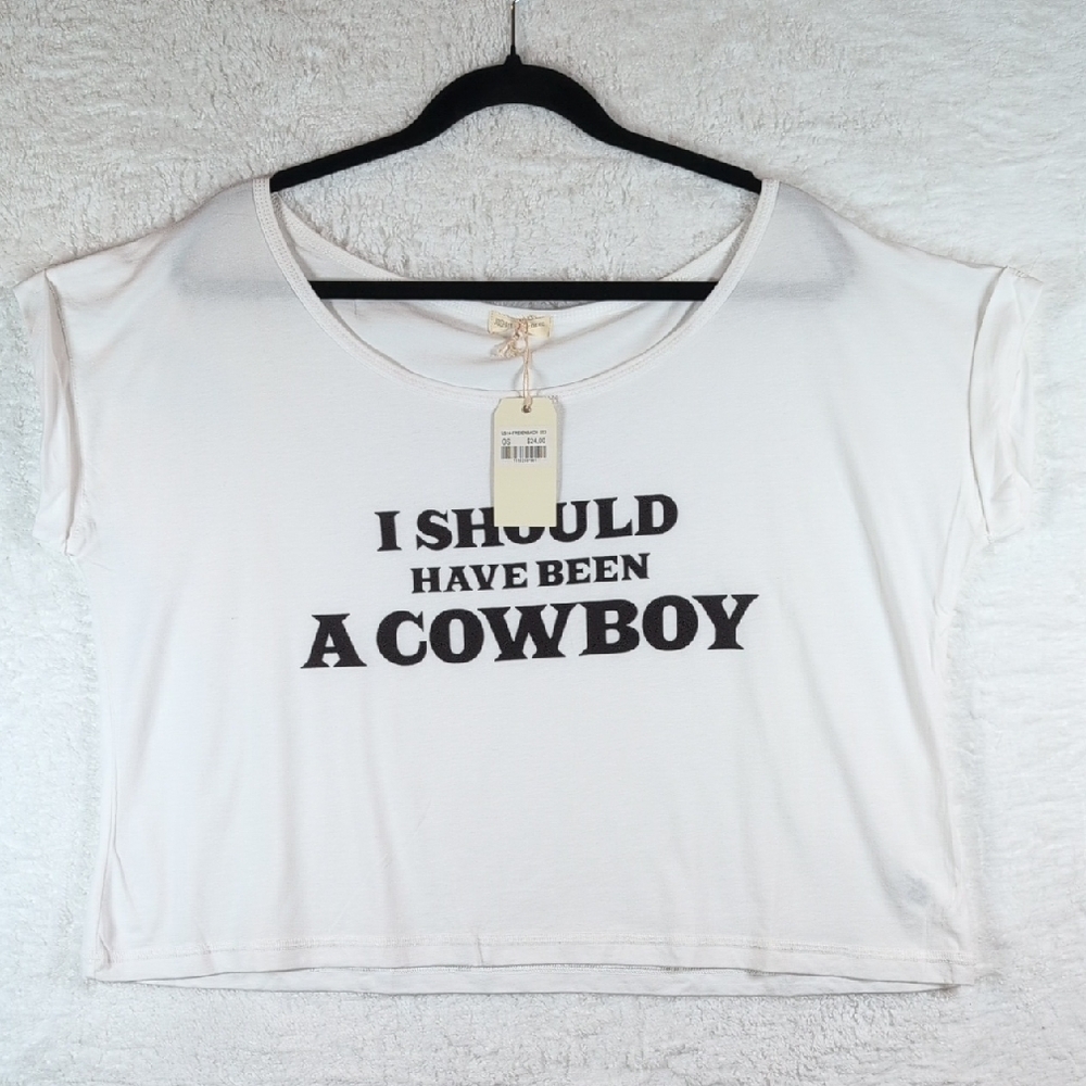 453-Nwt Joshua Perets White Graphic Tee - 'I Should Have Been‎ a Cowboy'